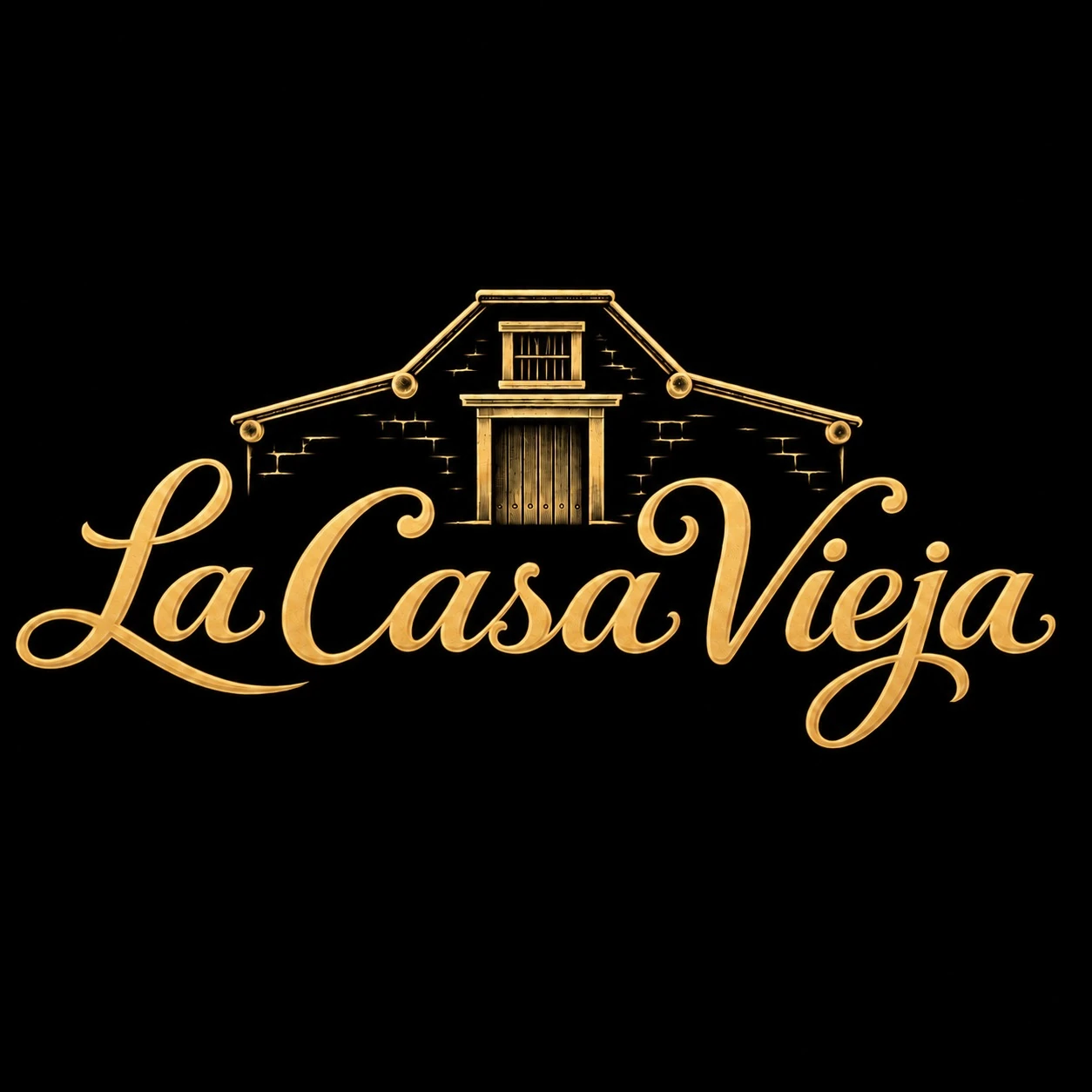 Logotipo original de La Casa Vieja en dorado sobre negro